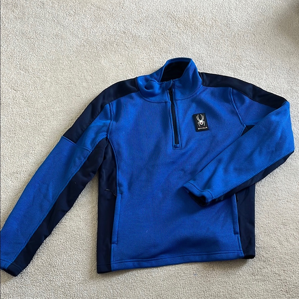 Spyder Men's Blue and Black Zip-Up Textured Fleece Size Small
